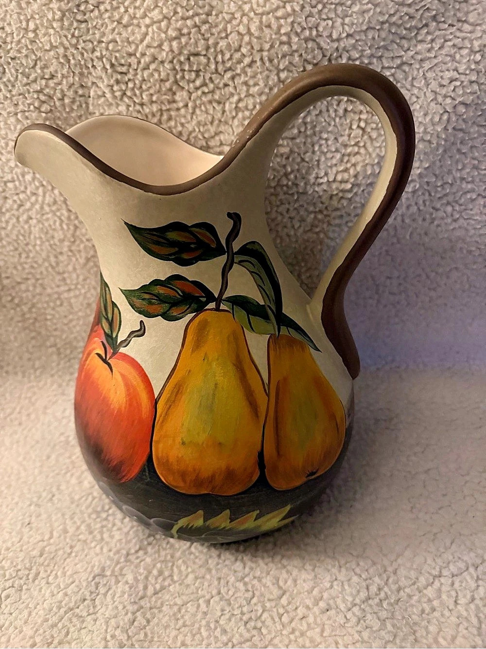 LNT Floral Fruit Pitcher Vase Yellow Brown
